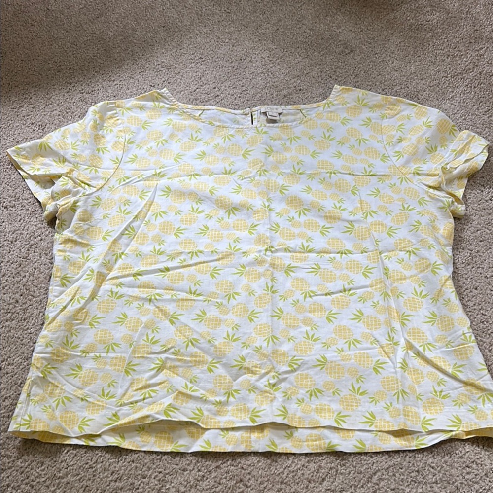 Women's J.Crew Yellow Pineapple Print Linen Top size Extra Large XL
